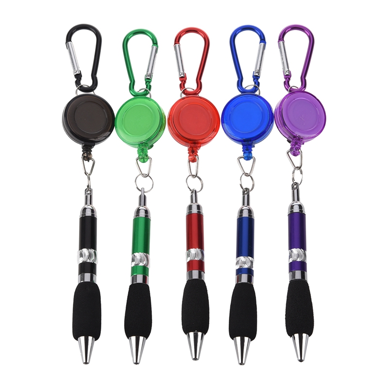 Retractable Badge Reel Belt Clip and Carabiner Pen