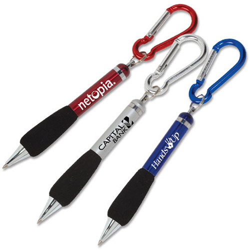 Customized The Soft Grip Metal Pen with Carabiner